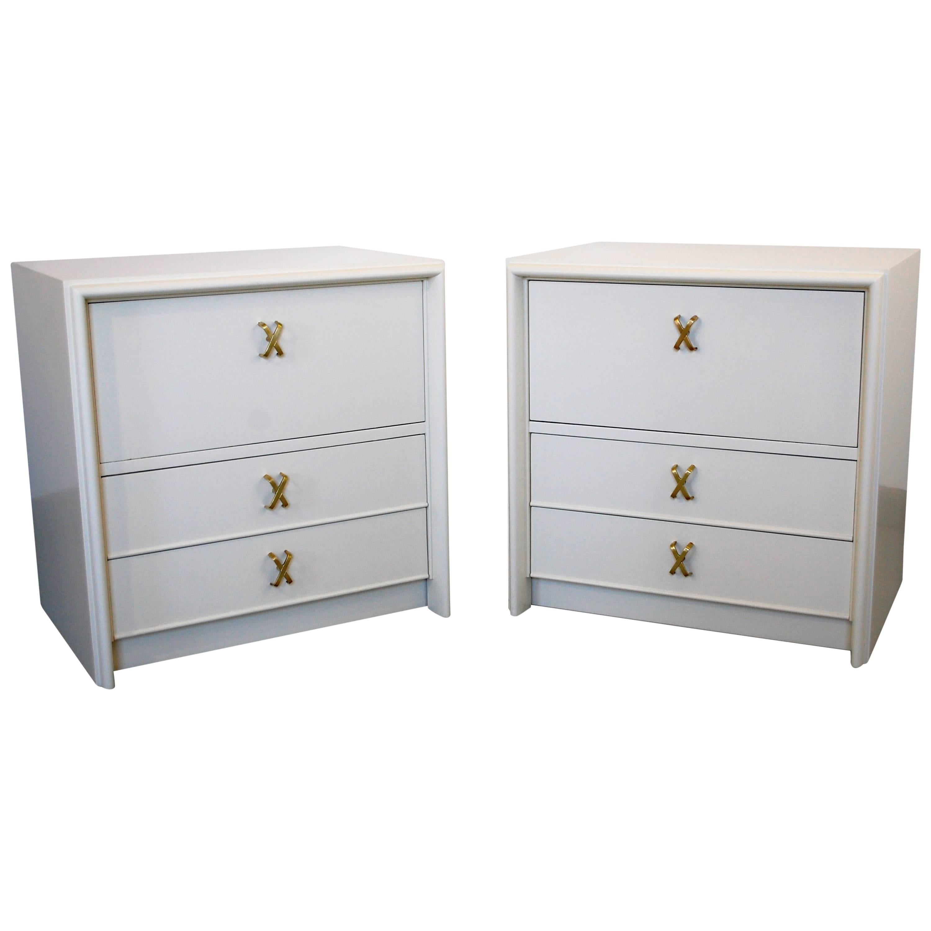Stunning Pair of Paul Frankl Nightstands in Bone Lacquer