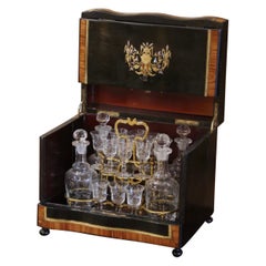 19th Century French Napoleon III Rosewood & Brass Inlaid Complete Cave a Liqueur