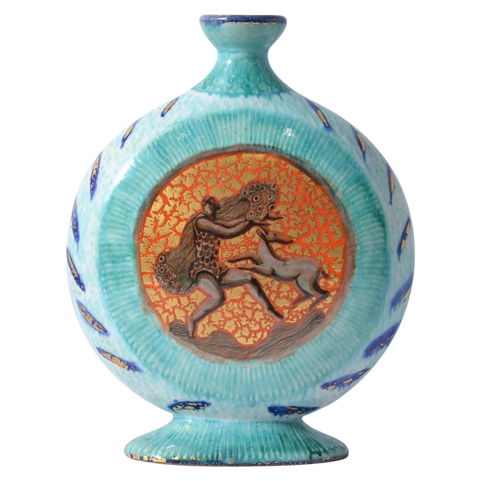 Rare Art Deco period ceramic "moon flask" Vase by Jean Mayodon