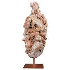 Pink Amethyst Geode Specimen on Stand with Red Sugar Druzy Amethyst