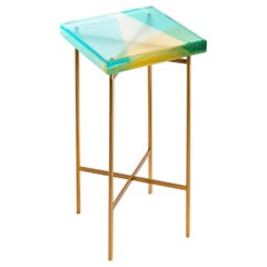 Salt cocktail table - kiln fused glass table with steel base