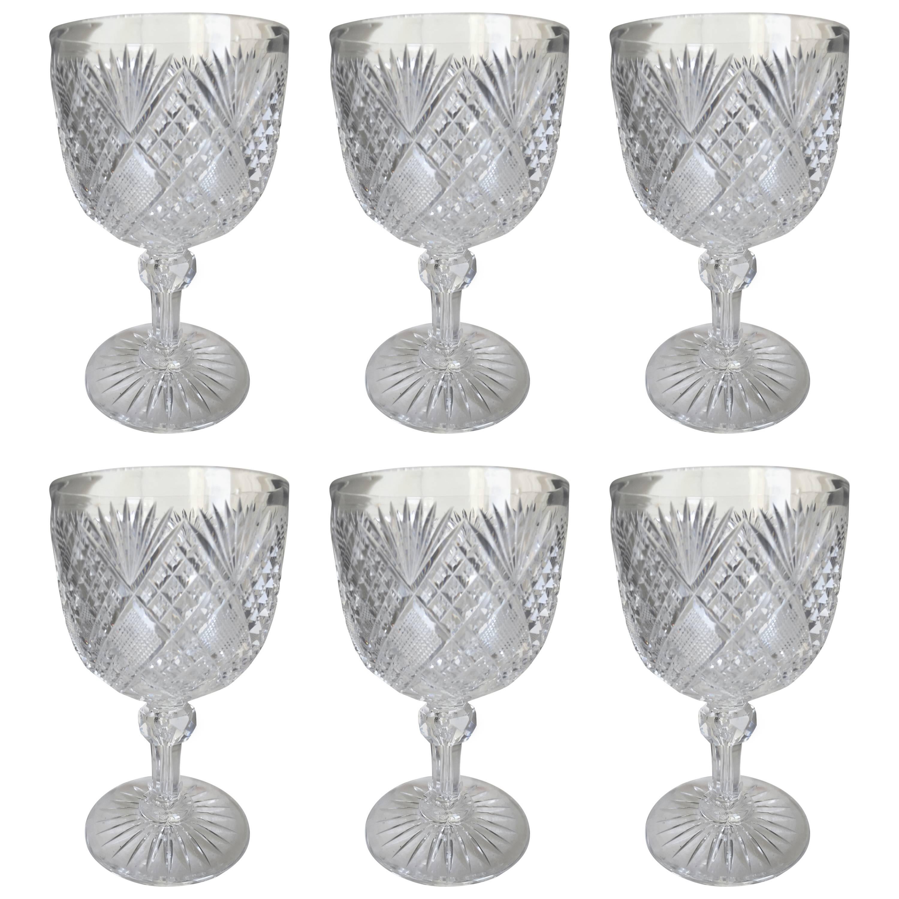 Six Exceptional American Cut-Glass Goblets, circa 1900 For Sale
