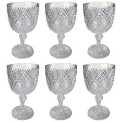 Antique Six Exceptional American Cut-Glass Goblets, circa 1900
