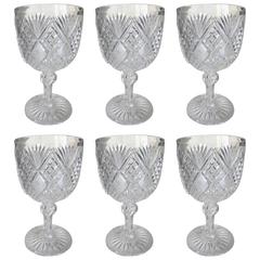 Six Exceptional American Cut-Glass Goblets, circa 1900