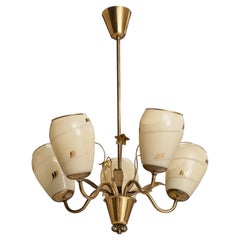 Finnish Designer, Chandelier, Brass, Glass, Finland, 1940s