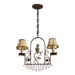 Schwedischer Designer, Kronleuchter, Eisen, Bakelit, Stoff, Schweden, 1940er Jahre