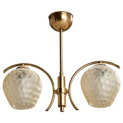 Schwedischer Designer, Kronleuchter, Messing, Glas, Schweden, 1960er Jahre