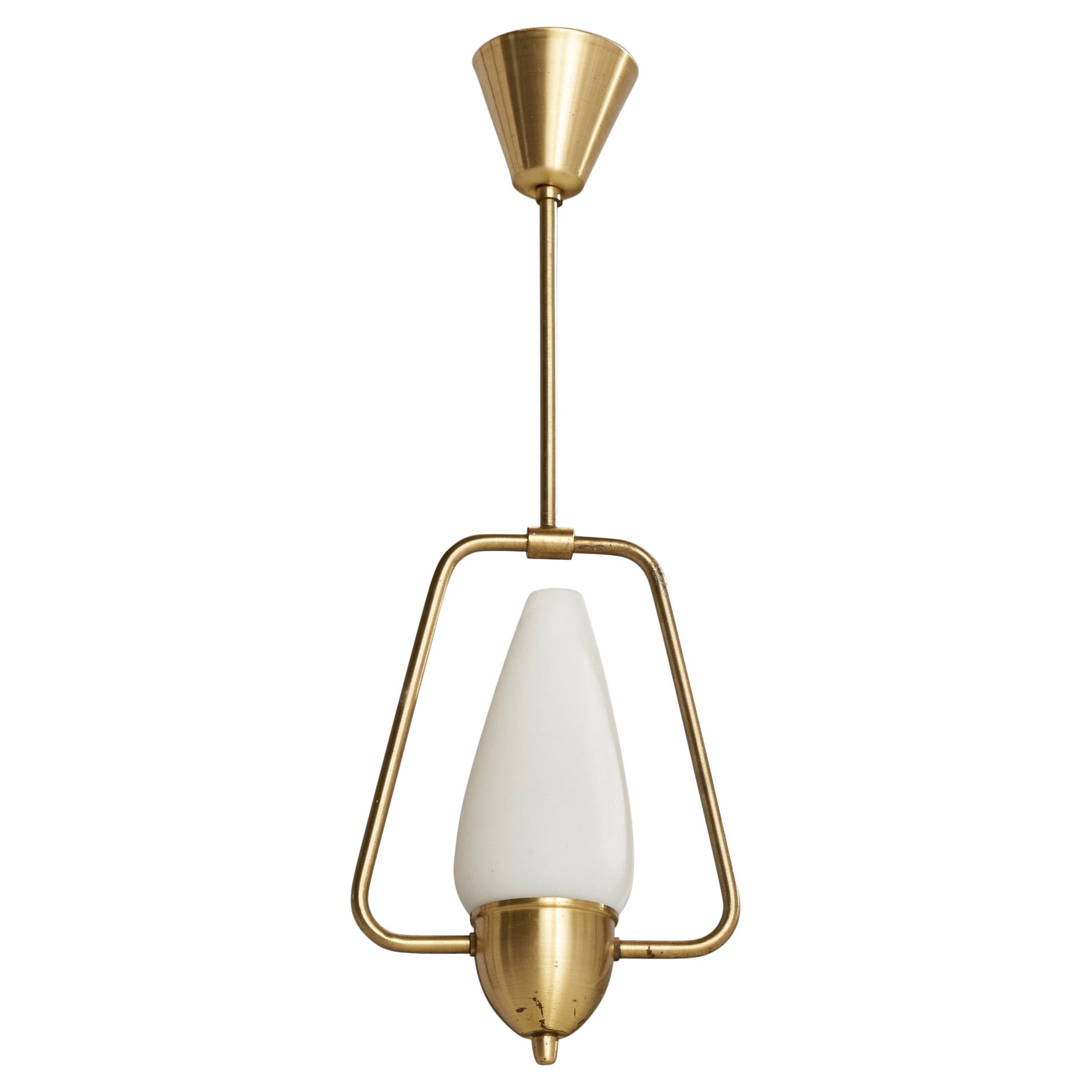 Schwedische Designer-Hängelampe, Messing, Glas, Schweden, 1950er Jahre