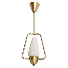 Swedish Designer, Pendant Light, Brass, Glass, Sweden, 1950s