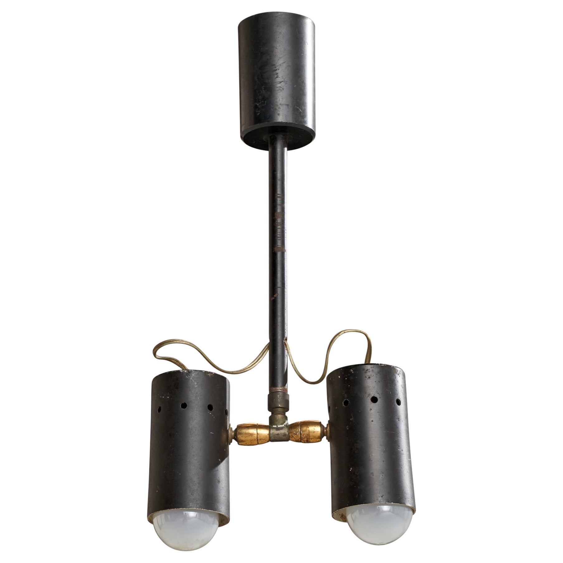 Italian Designer, Chandelier, Brass, Metal, Italy, 1950s