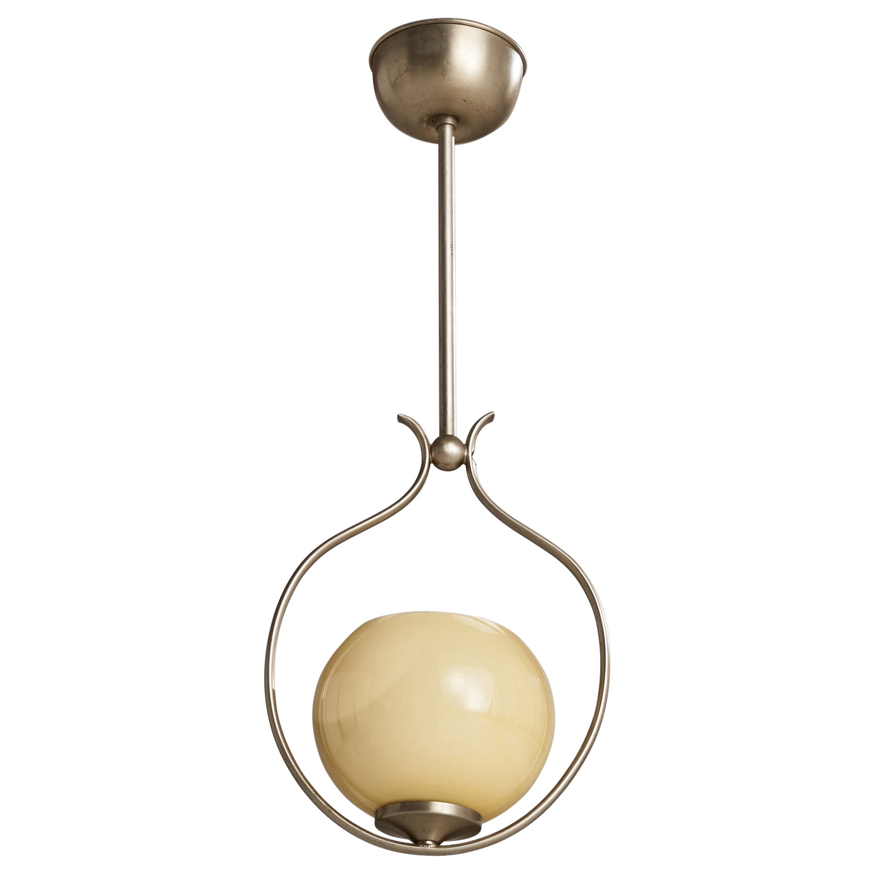 Schwedische Designerin, Pendelleuchte, Nickel, Glas, Schweden, 1930er Jahre