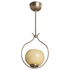 Schwedische Designerin, Pendelleuchte, Nickel, Glas, Schweden, 1930er Jahre