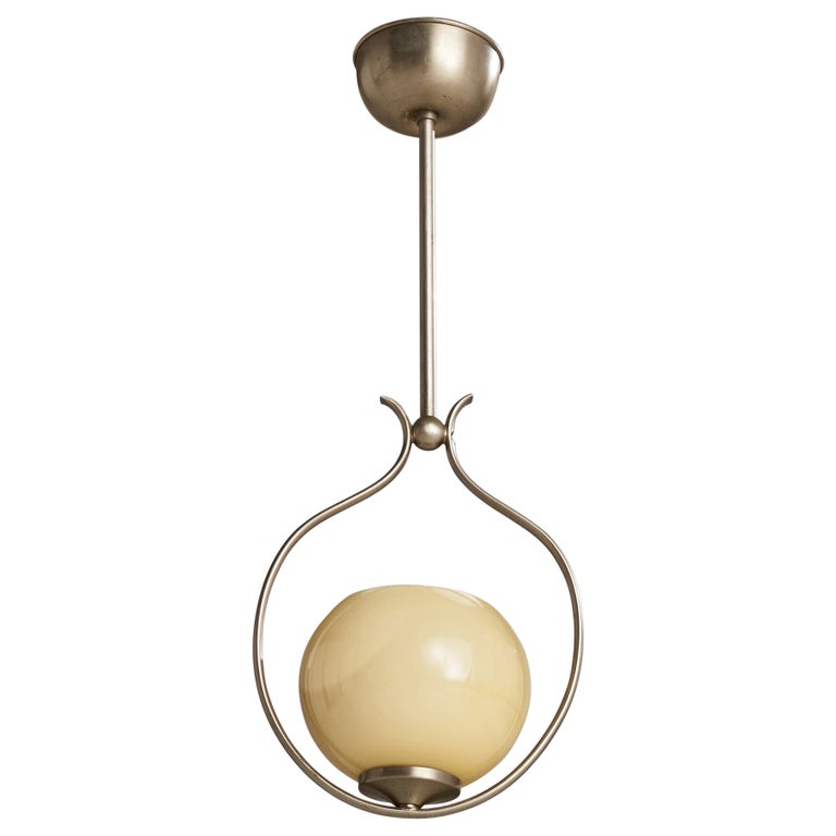 Swedish Glass and Nickel Pendant Light, 1930s, offered by PRB Collection