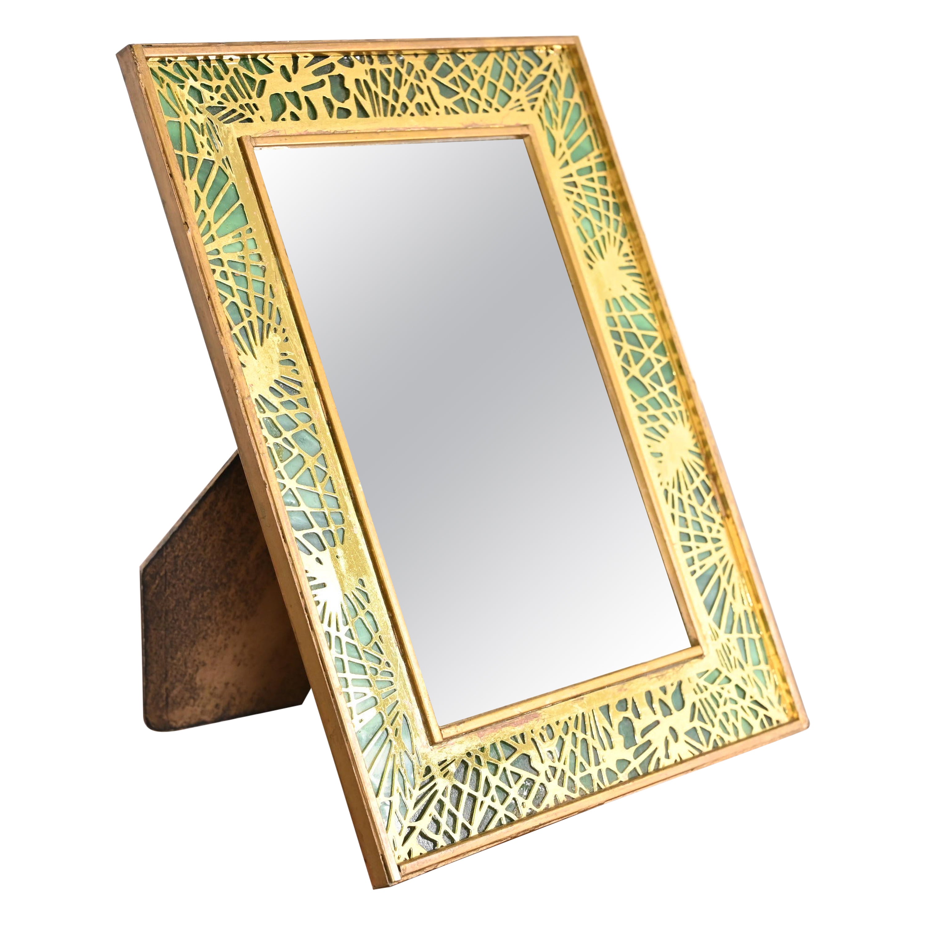 Tiffany Studios Nueva York Espejo de tocador con marco de bronce de agujas de pino y cristal de escoria en venta
