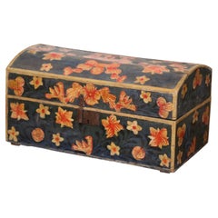 Antique 18th Century French Normand Painted Wedding Box with Floral, Leaf & Bird Motifs