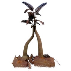 Vintage Coastal Signed Large Illuminated Palm Tree Lamps - Set of 2