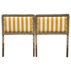 Vintage Coastal Braided Rattan Twin Beds - a Pair