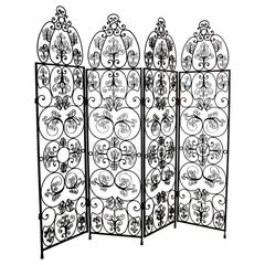 Ornate Decorative Wrought Iron  Four Fold Room Divider Screen c 1950/70's