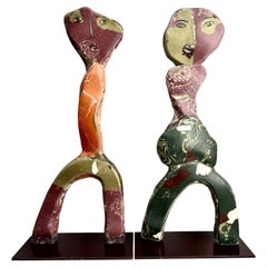 Pair sculptures of a couple , hand crafted in pigmented scagliola, unique