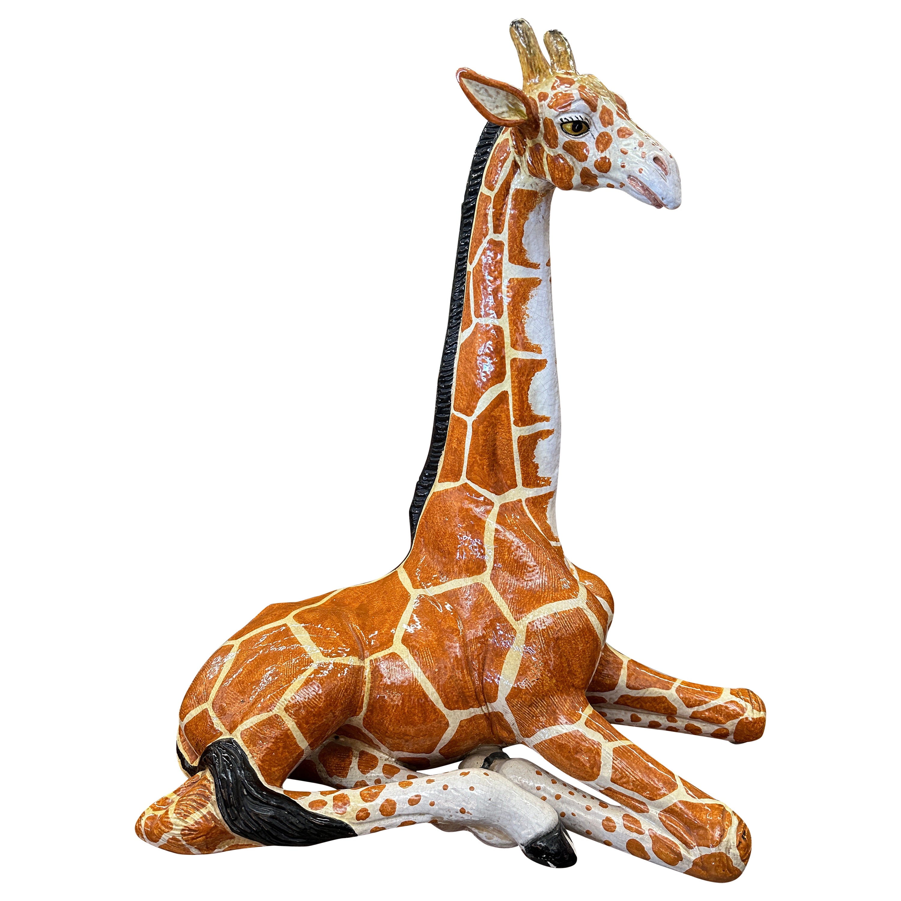 Large Italian Majolica Terracotta Glazed Giraffe