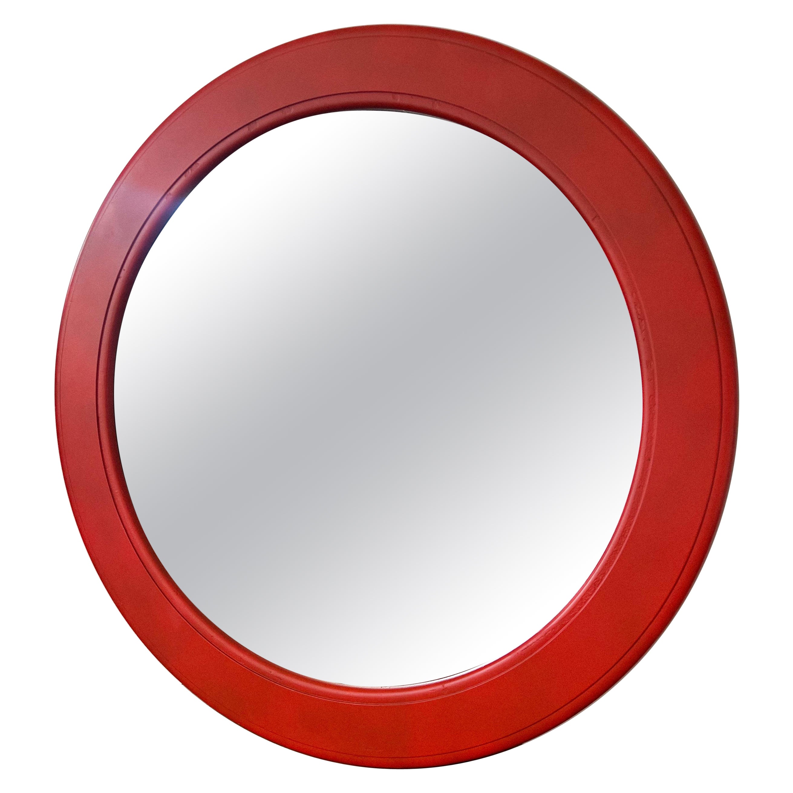 1970s Space Age Round Red Wall Mirror