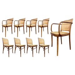 Chaises "Prague" Thonet 811 en bois courbé et cannage de Josef Hoffmann, lot de 9