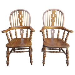 Pair Stickley Mid-Century Windsor Style Cherry Armchairs
