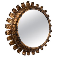 Mid Century Gilt Leaf 'Sunburst' Mirror, Spain C.1960