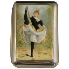 Victorian Antique Silver and Enamel 'Can-Can Girl' Vesta Case
