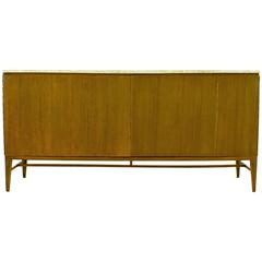 Paul McCobb for Calvin Mahogany and Travertine Dresser with Dual Tri-Fold Doors 4