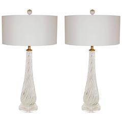 Matched Pair of Swirled Vintage Murano Lamps in Clear Matched Pair of Swirled Vintage Murano Lamps in Clear