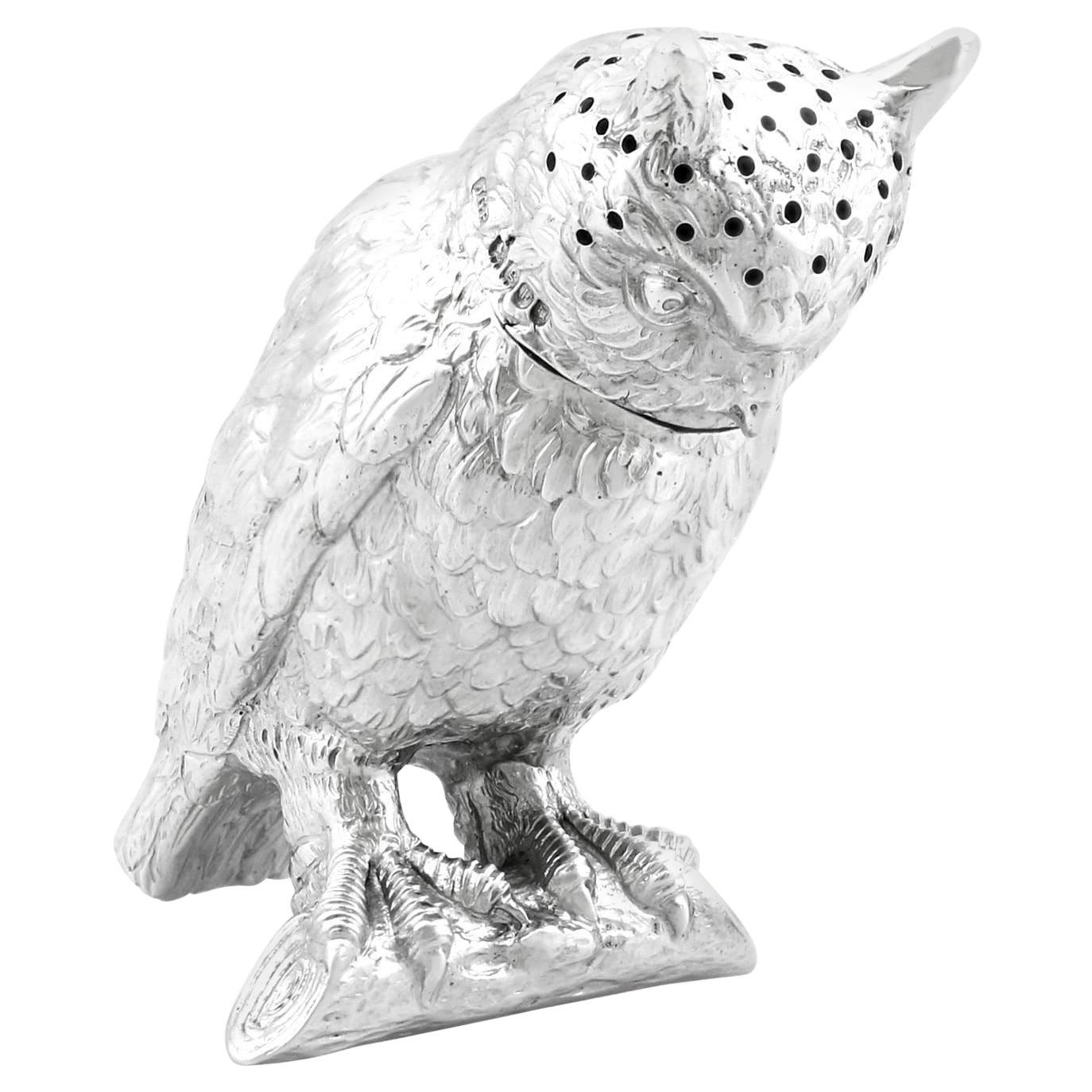 Pepperette en argent sterling de style édouardien avec hibou