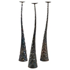 Sculptural Candle Holders in Burnished Metal, Set of 3, Italy, 1980s