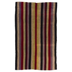 6.2x10 Ft Colorful Vintage Striped Kilim, Hand-Woven Wool Carpet. Flat-weave Rug