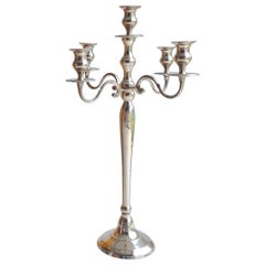 Mid Century Vintage Chrome Metal Five Arm Large Candelabra Candleholder