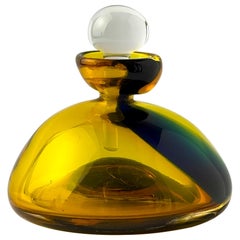 Vintage Perfume Bottle Yellow and Blue Art Glass - Signed Tati 1997