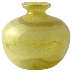 Small 1970s Round Yellow Ochre Mdina Glass Bottle Vase by Michael Harris