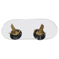 Italian Sculptural Bronze and Marble Swan Statues Coffee Table 1950