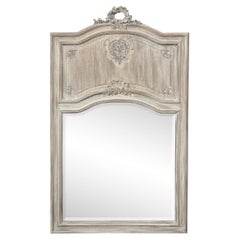 Antique Country French Louis XV Whitewashed Trumeau Mirror