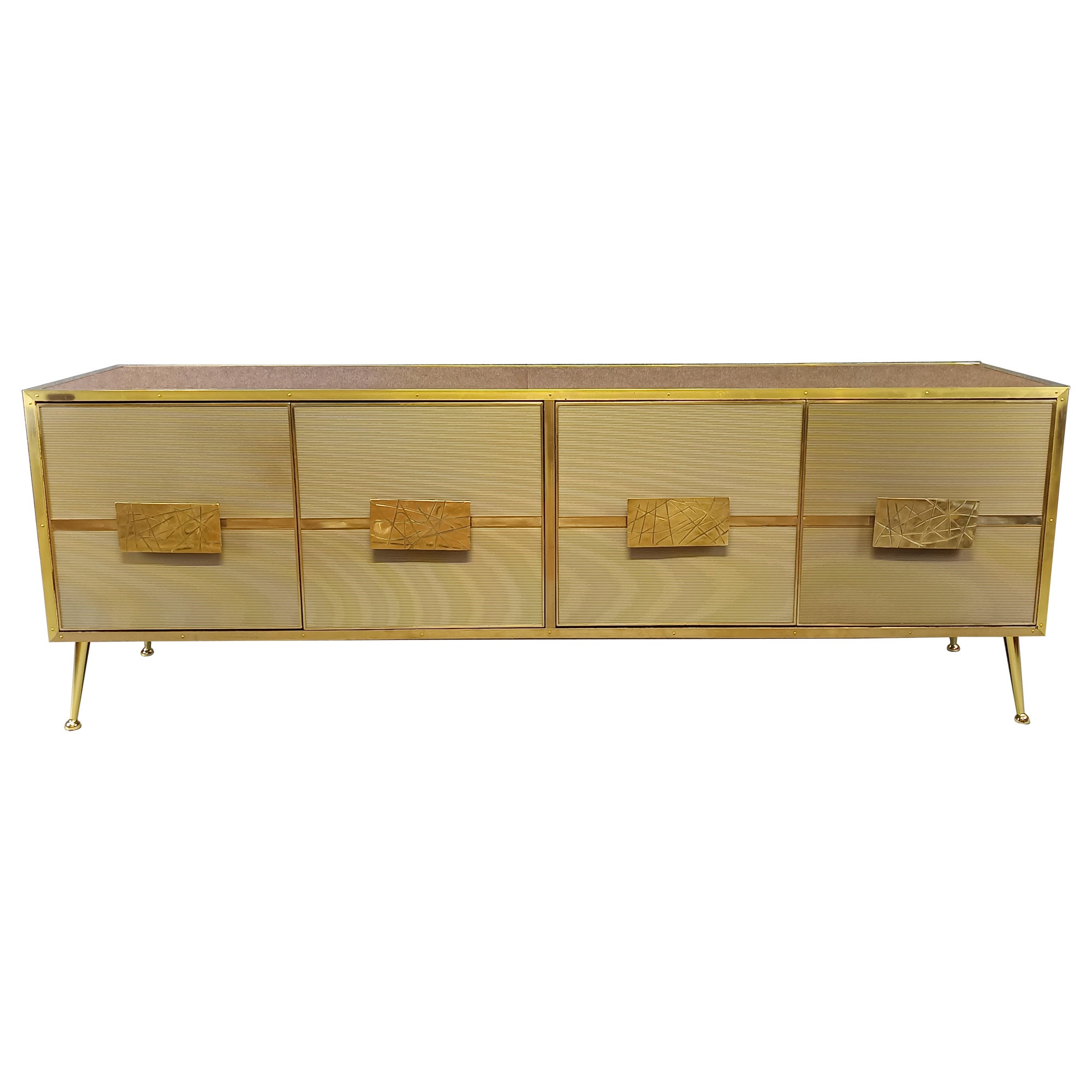 Vintage Gold Sideboard with 4 Murano Glass Doors in "Grisinato Style" Available
