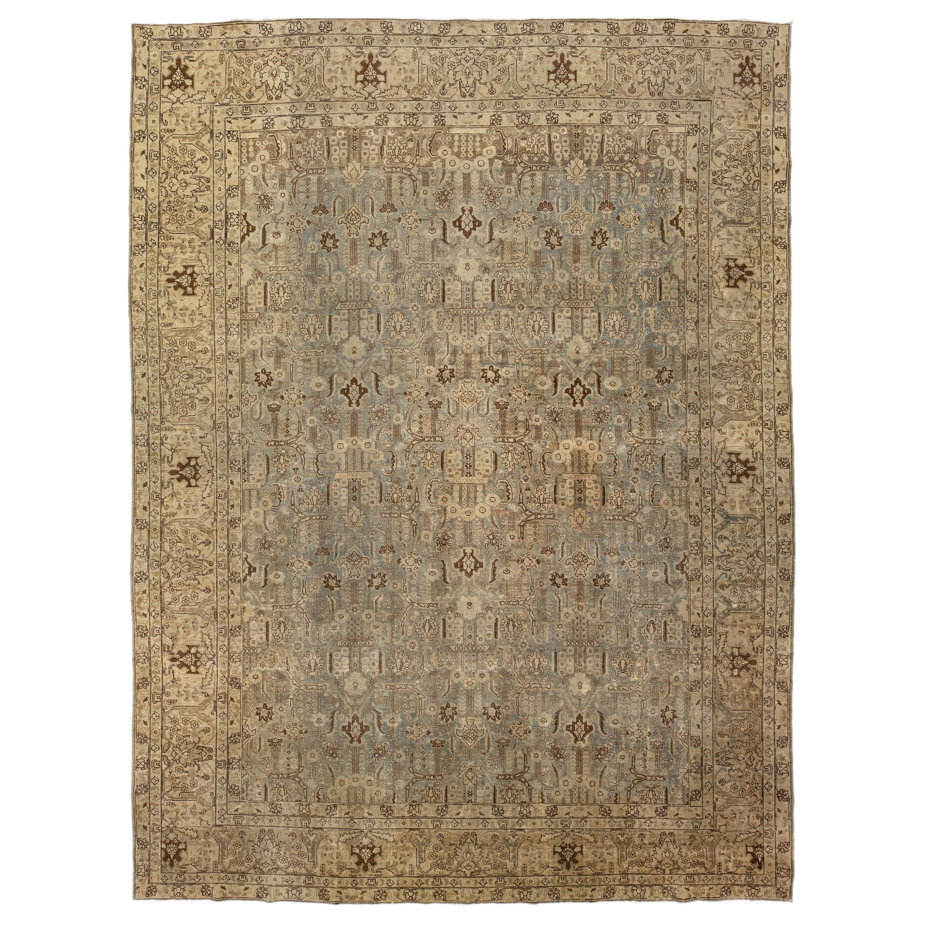 Tapis ancien en laine bleue Tabriz persan des années 1900 avec motif Allover en vente