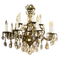 Vintage Mid-20th Century Crystal & Bronze 12-Light Chandlier