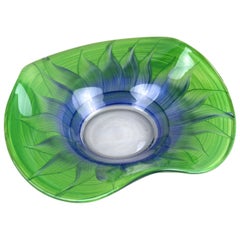 Bol en verre de Murano vert/bleu, peint à la main - Italie circa 1970