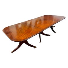 Antique Mahogany Inlay Triple Pedestal Dining Room Table