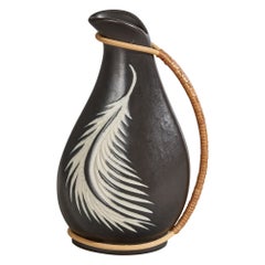 Elisabeth Loholt, Kleiner Krug, Steingut, Rattan, Dänemark, 1950er Jahre