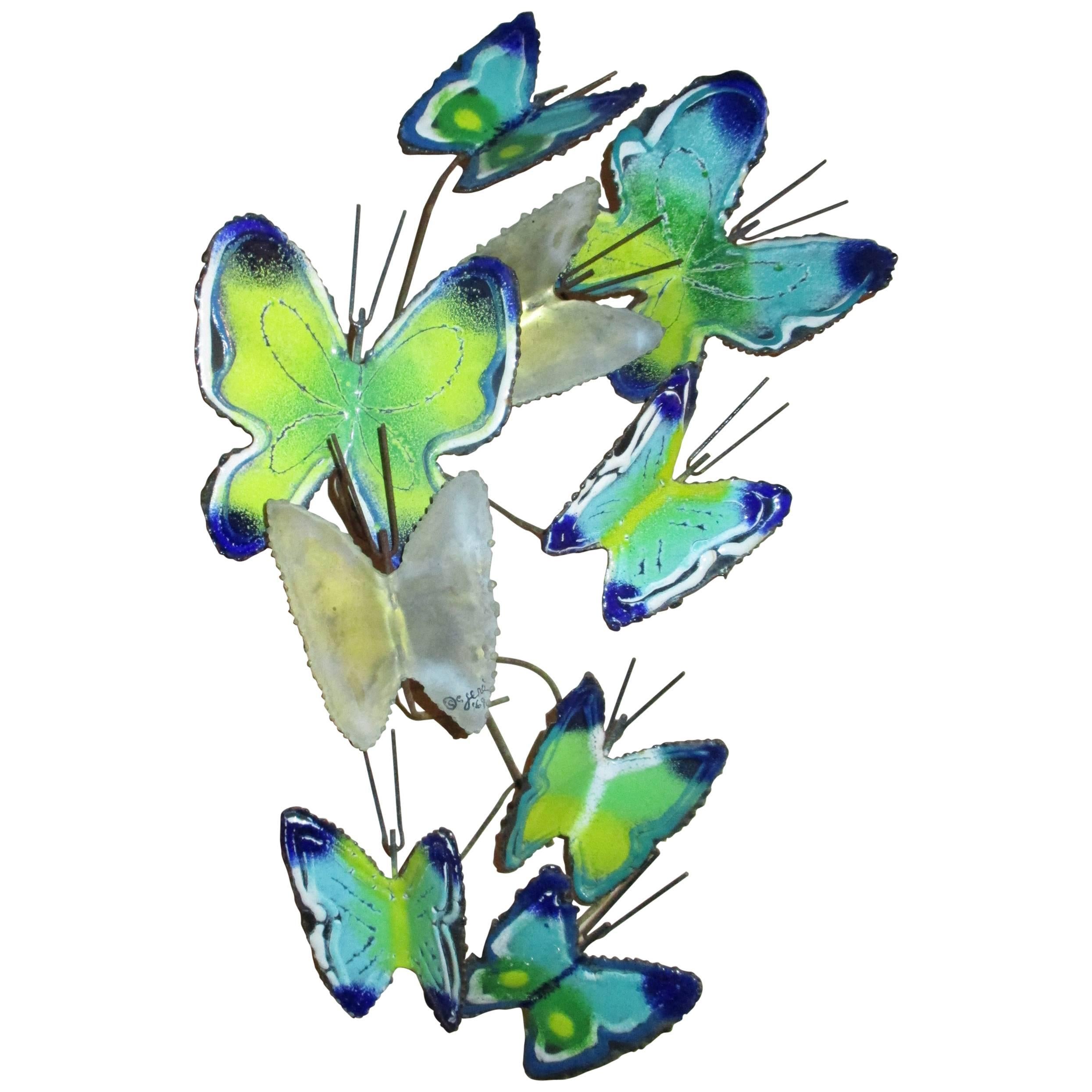 Curtis Jere 1969, Enameled Sculpture, Nine Butterflies, Signed and Dated For Sale