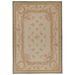 Rug & Kilim’s Aubusson style Flat Weave in Beige, Brown and Pink Floral Pattern