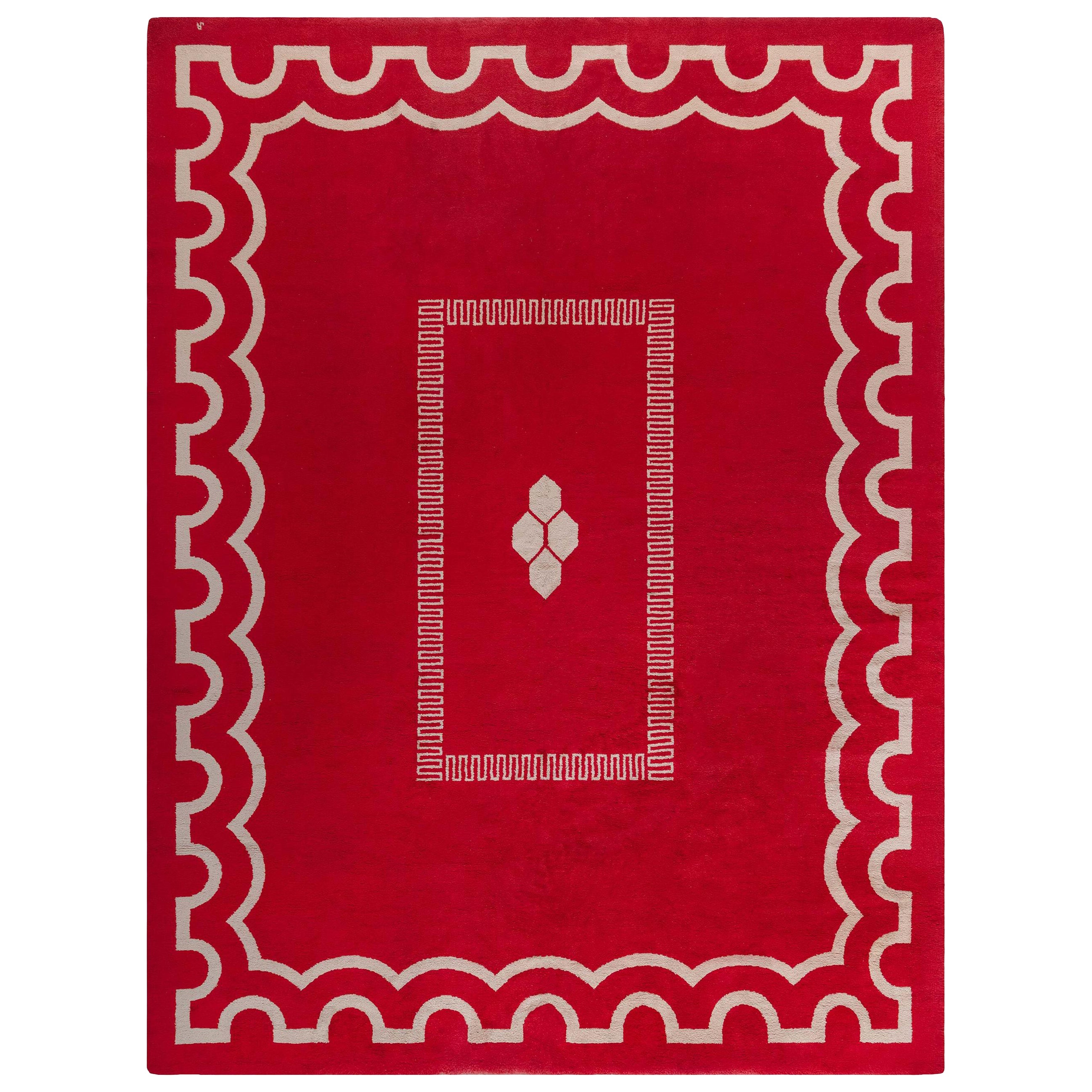 Doris Leslie Blau Tappeto Art Deco rosso attribuito a Jacques Adnet
