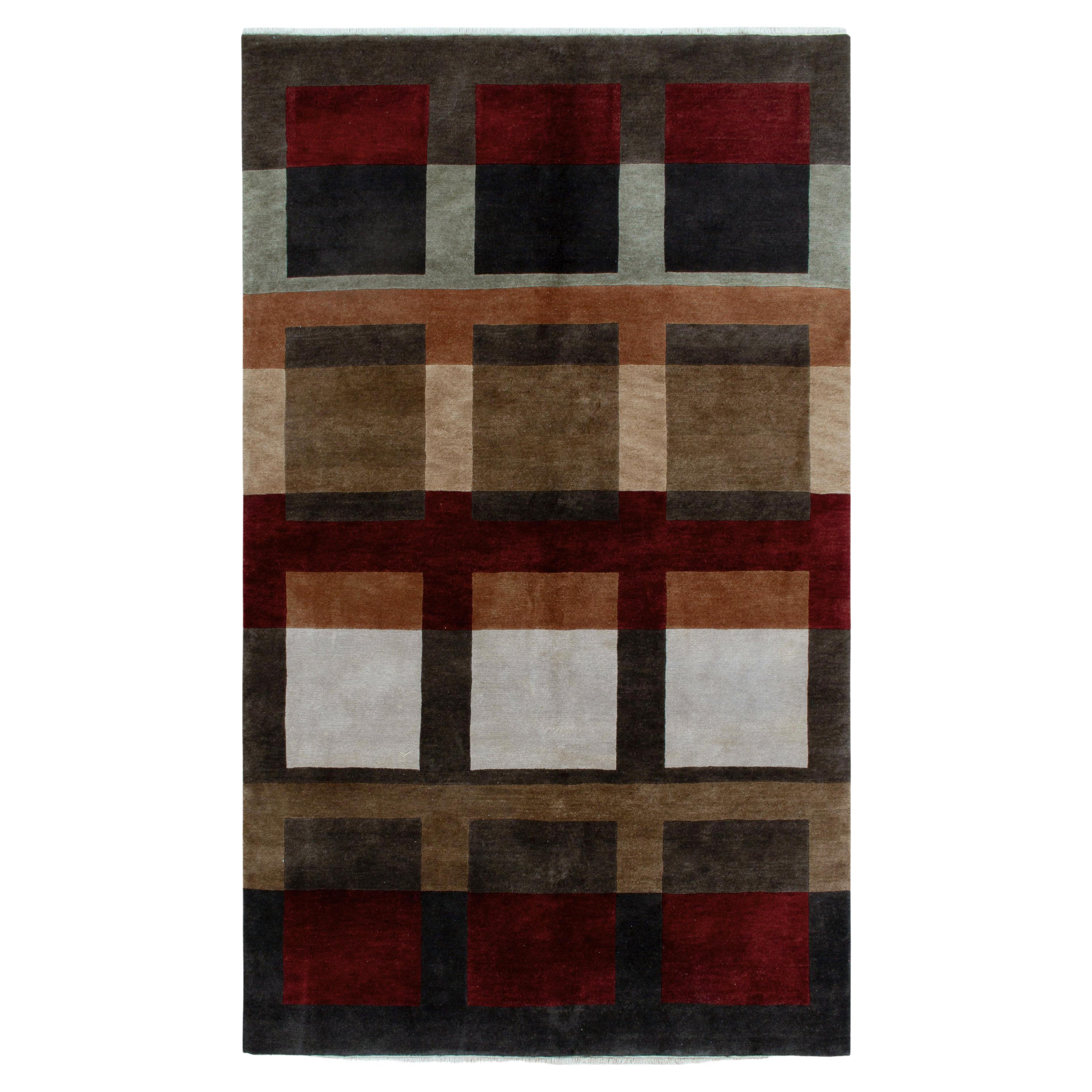 Alfombra de estilo Cubista Deco de Rug & Kilim con diseño geométrico gris, marrón y rojo