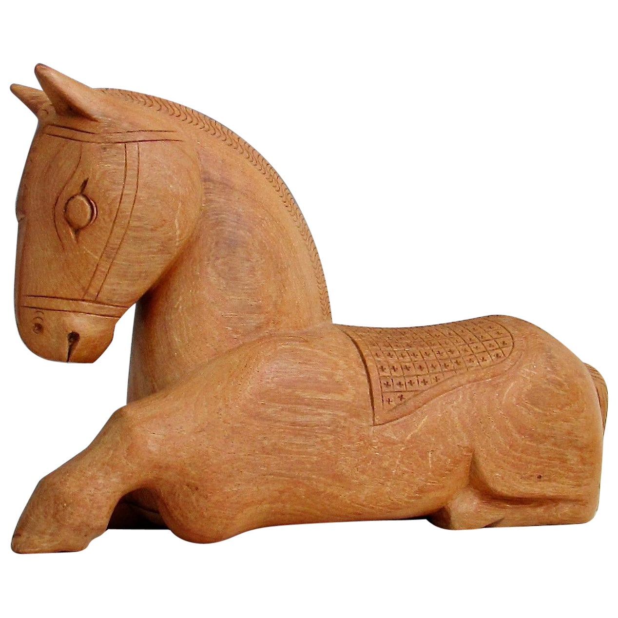 Equestrian theme hand carved wood horse sculpture with hidden compartment